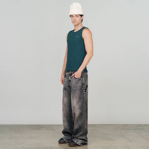 Textured Sleevless T-Shirt - Pine Green