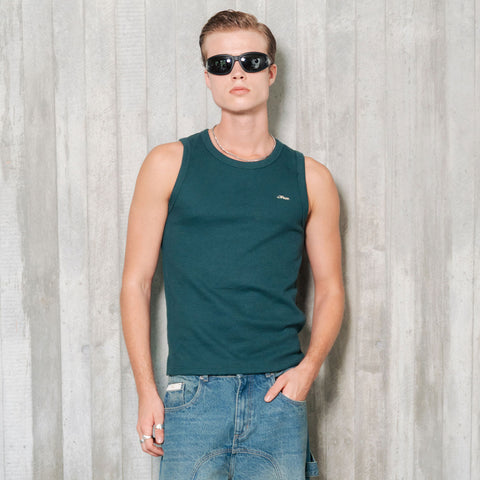 Textured Sleeveless T-Shirt - Pine Green