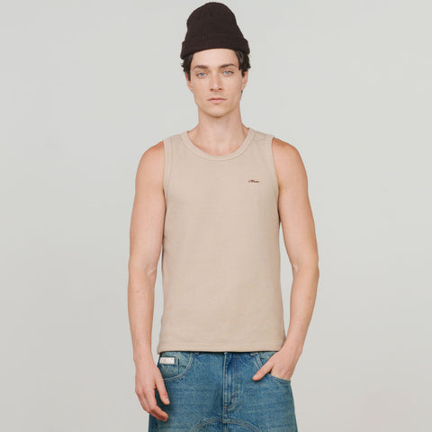 Textured Sleevless T-Shirt - Sand