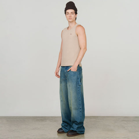 Textured Sleeveless T-Shirt - Sand