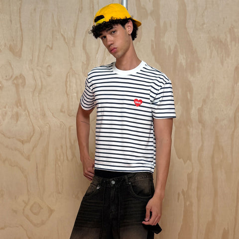 True Heart Striped Boxy T-Shirt - Cream