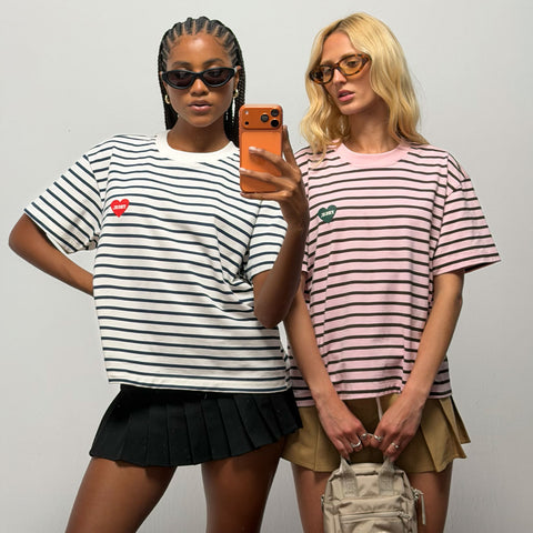 True Heart Striped Boxy T-Shirt - Cream