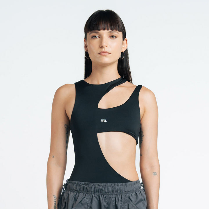 True Logo Asymmetric Bodysuit - Black