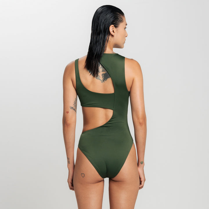 True Logo Asymmetric Bodysuit - Verde Militar