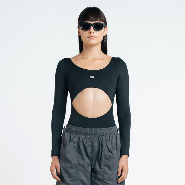 True Logo Cut-Out LS Bodysuit - Black