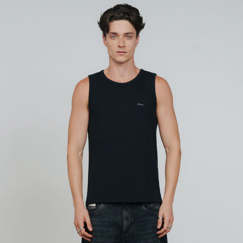 True Textured Sleeveless Tee - Black