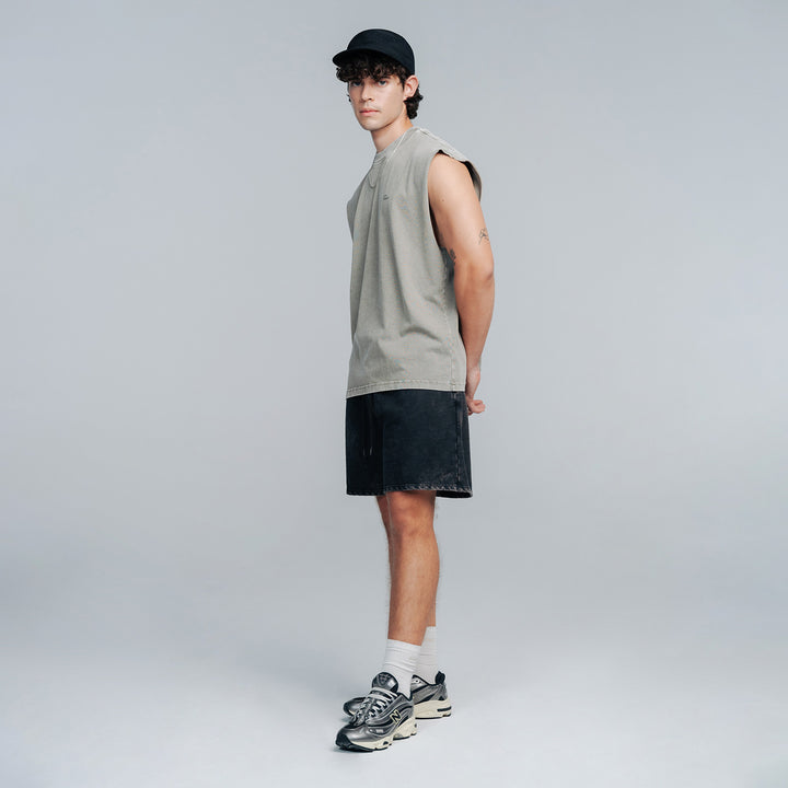 Washed Sleeveless Tee - Light Grey