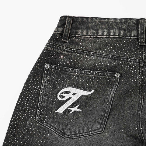 Starry Wide-Leg Jeans - Black